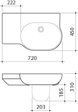 Caroma Opal 720mm Left Hand Shelf Wall Basin White 0 Tap Hole