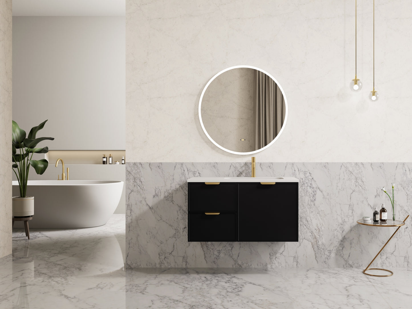 Miami Wall Hung Matte Black Vanity 600-1500mm