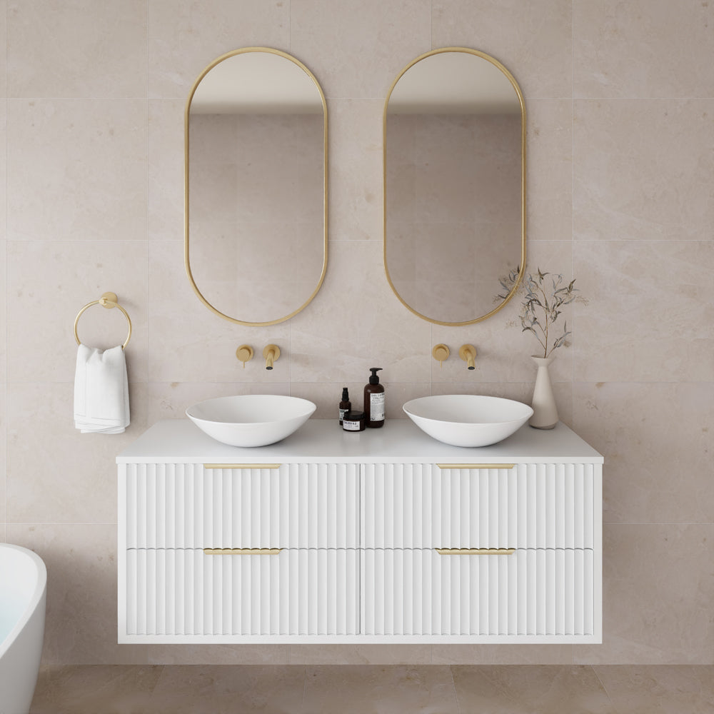 Rome Matte White Fluted Wall Hung Vanity 600-1500mm