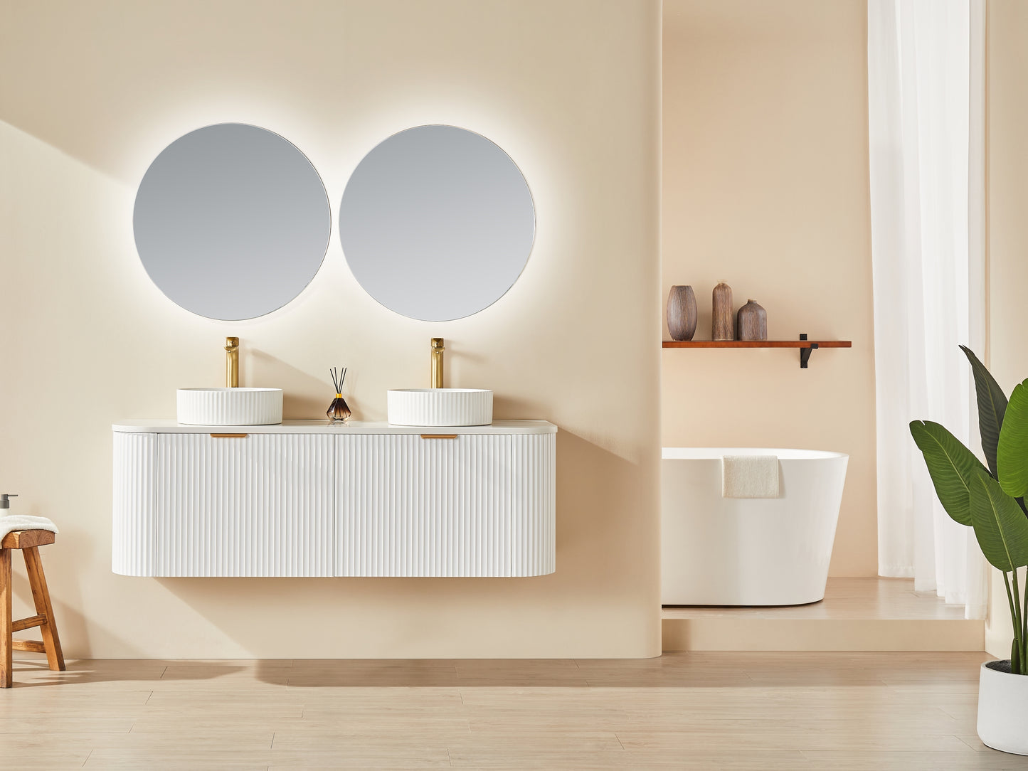 Avalon Matte White Curved Wall Hung Vanity + Blanc White Stone Top 600-1800mm
