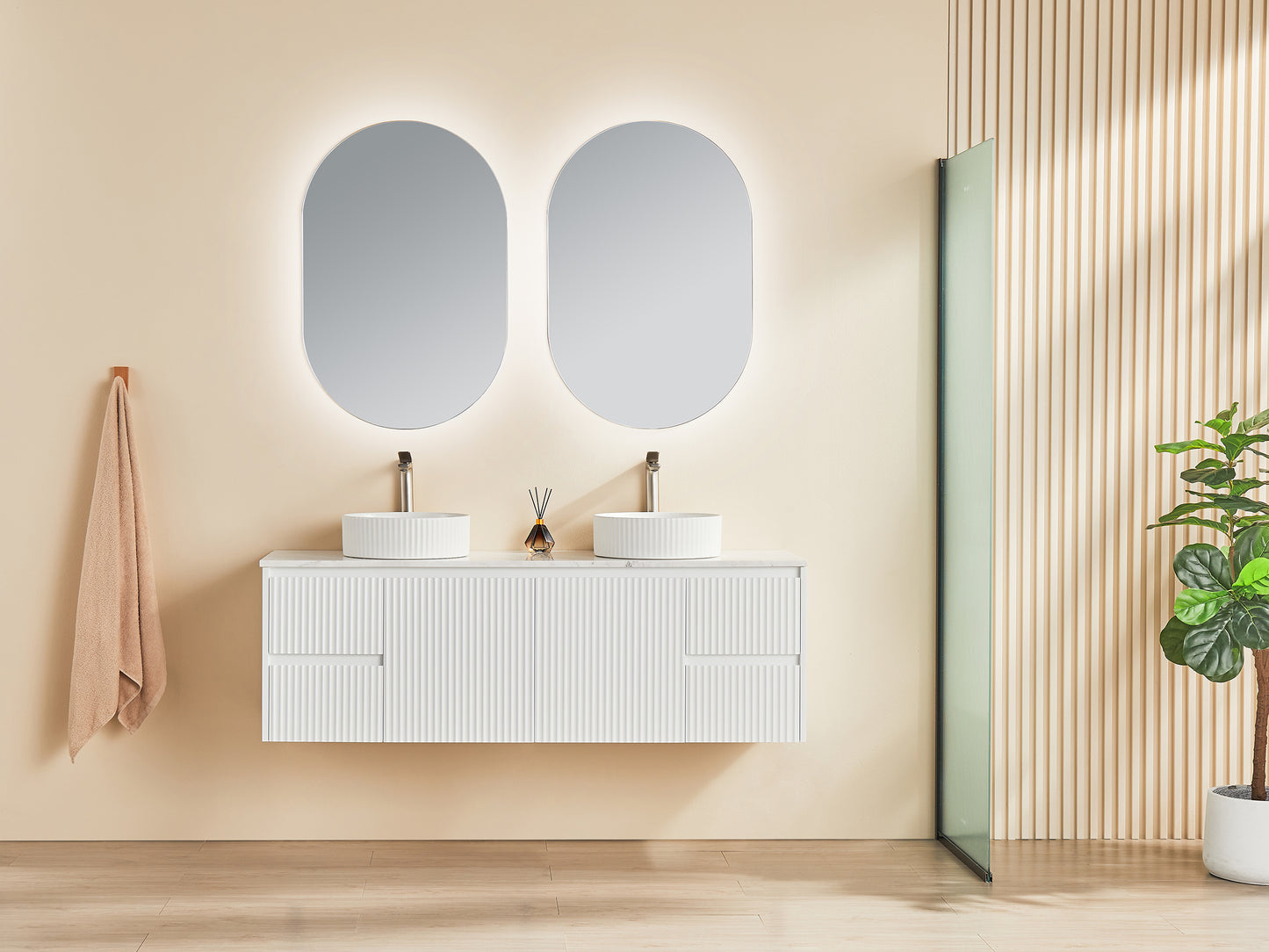 Brindabella Matte White Fluted Wall Hung Vanity 600-1500mm