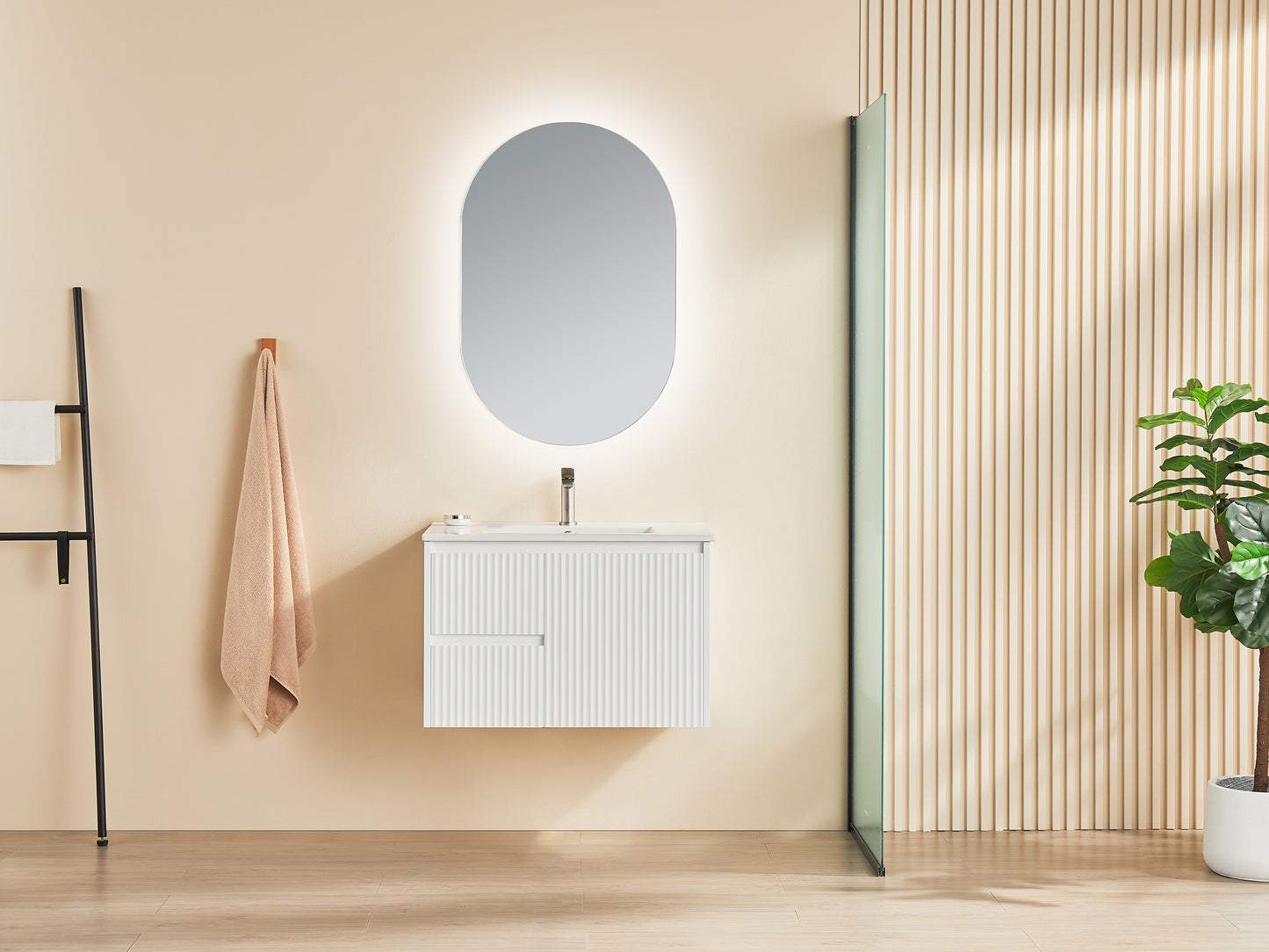 Brindabella Matte White Fluted Wall Hung Vanity 600-1500mm