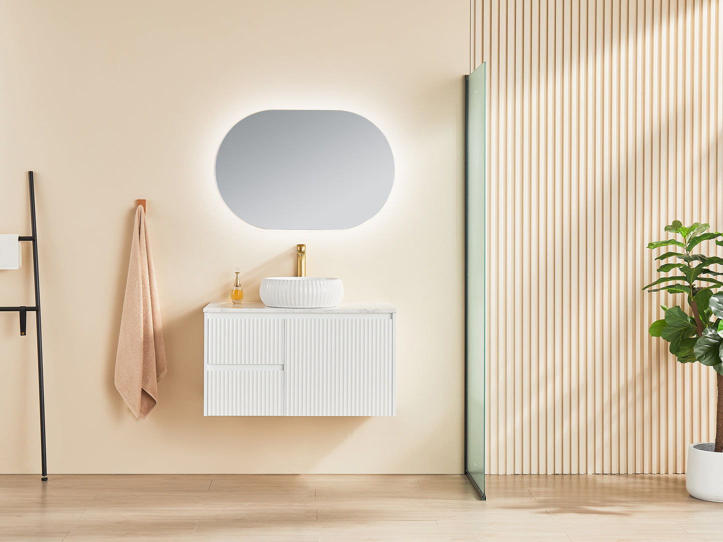 Brindabella Matte White Fluted Wall Hung Vanity 600-1500mm