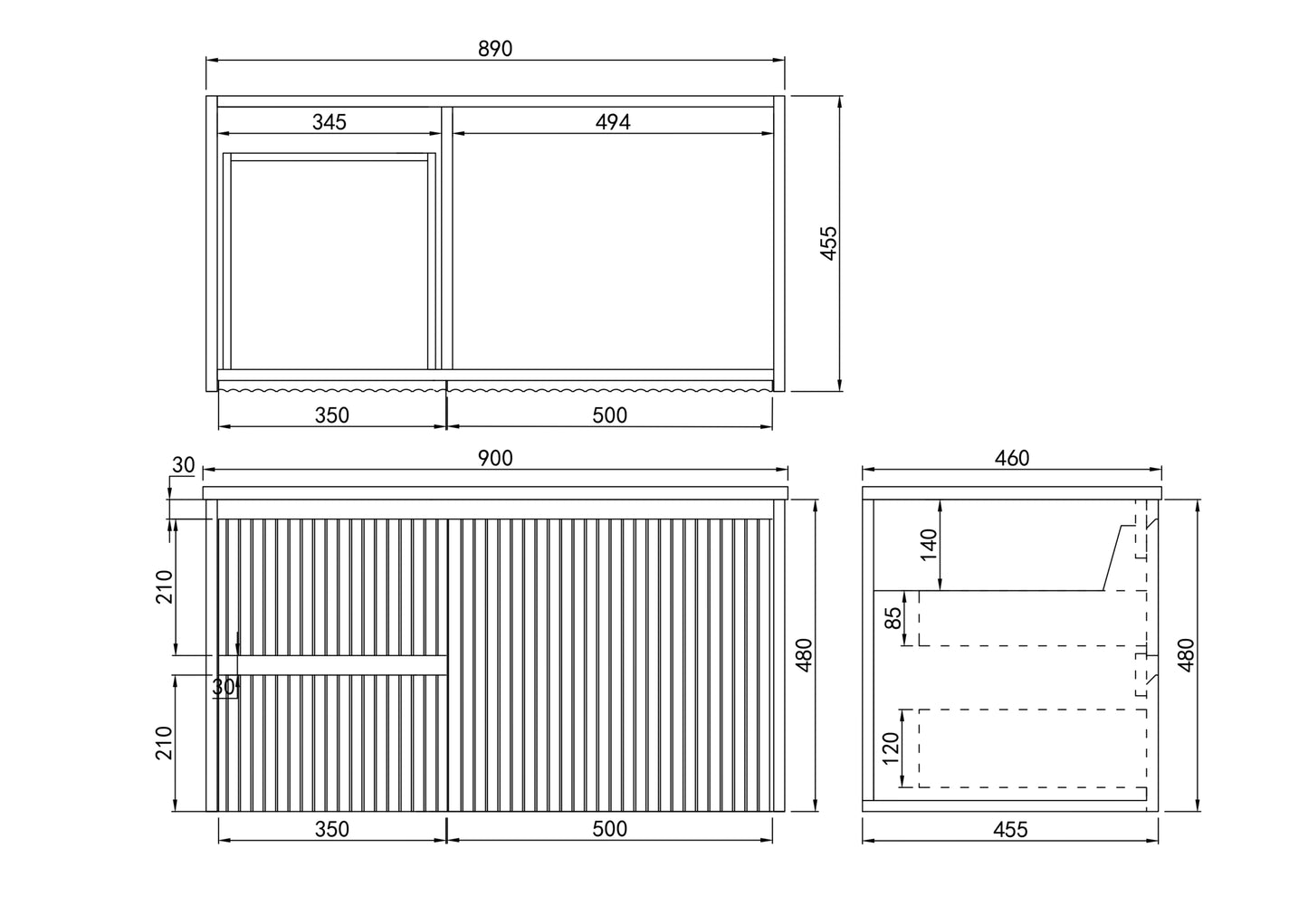 Brindabella Matte White Fluted Wall Hung Vanity 600-1500mm