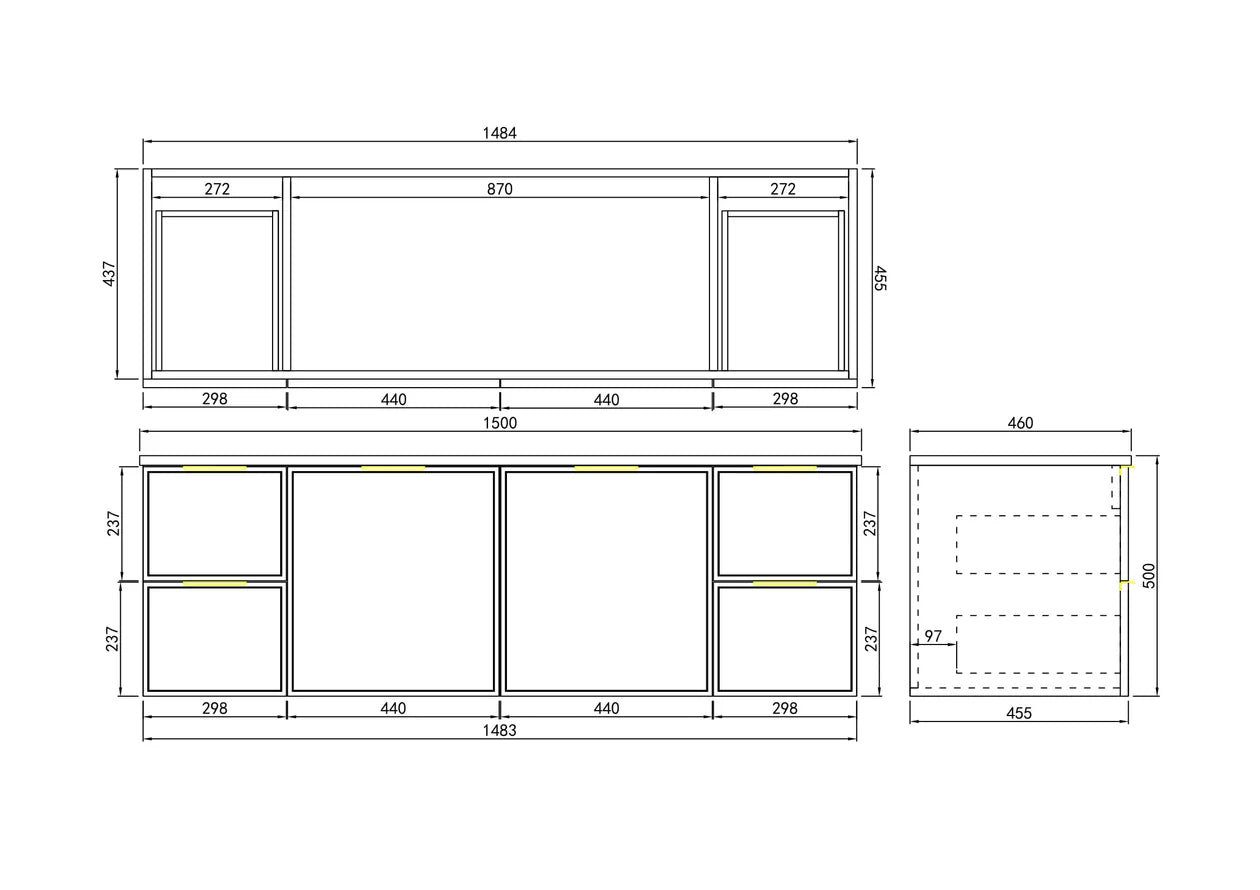 Miami Wall Hung Matte Black Vanity 600-1500mm