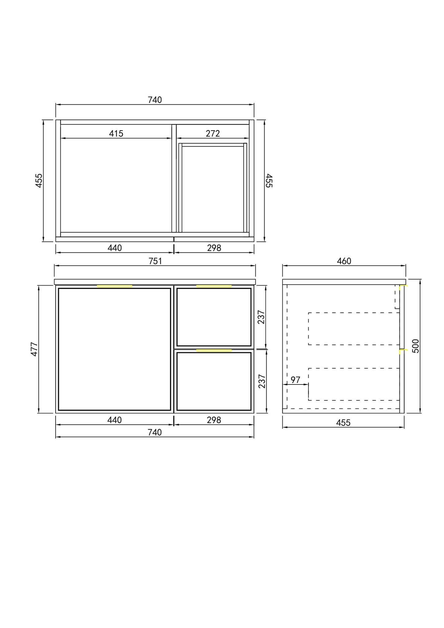 Miami Wall Hung Matte Black Vanity 600-1500mm