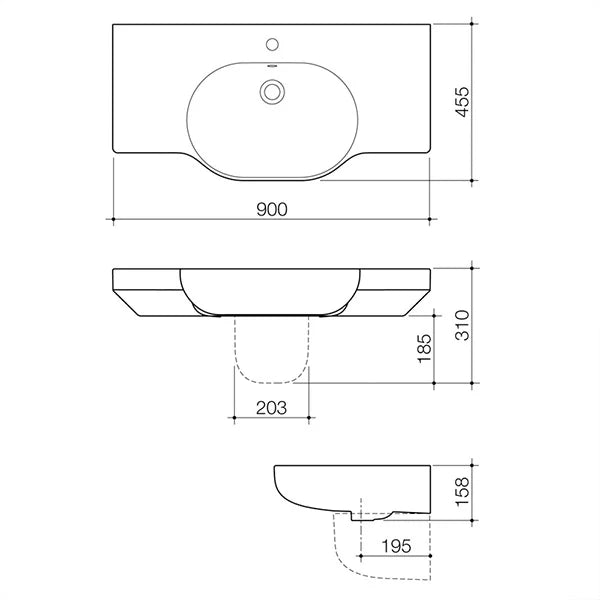 Caroma Opal 900 Twin Wall Basin w/Plug & Waste White 1TH