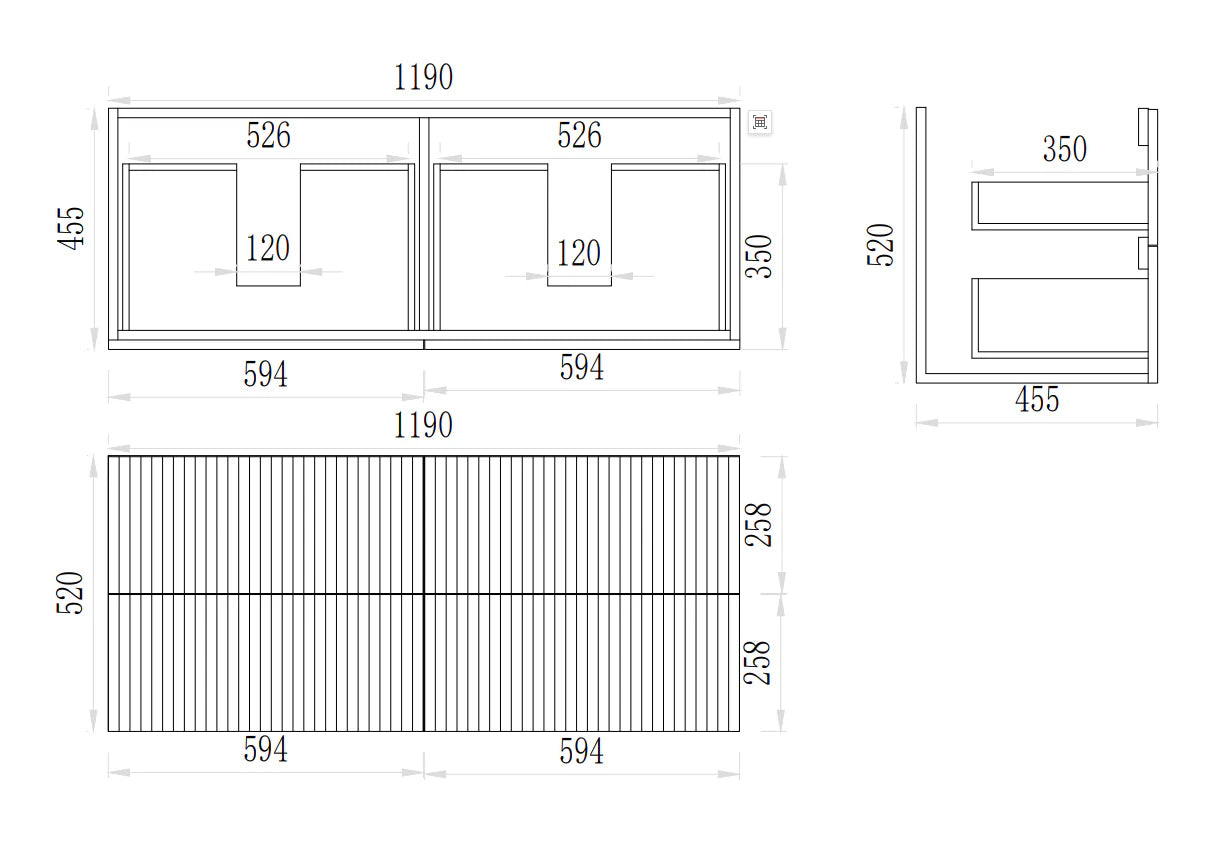 Eden Prime Oak Wall Hung Fluted PVC Vanity 600-1500mm