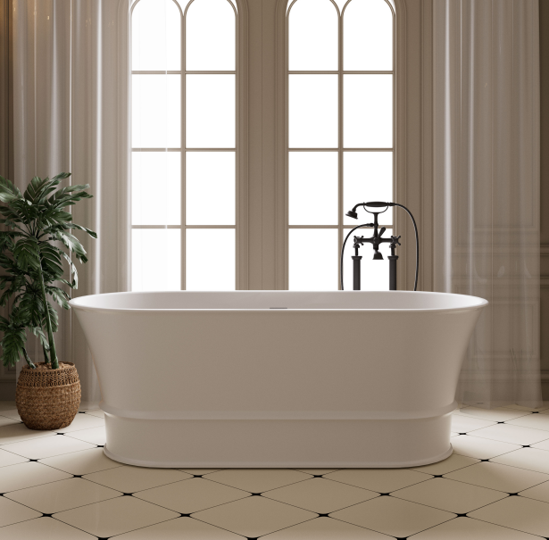 CETO Harrington Solid Surface Stone Freestanding Bathtub with Overflow Matt White 1500/1700mm