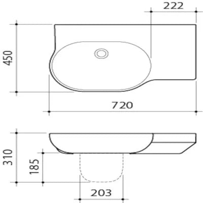 Caroma Opal 720mm Right Hand Shelf Wall Basin White 0 Tap Hole