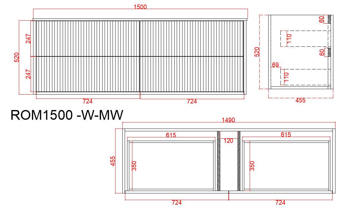 Rome Matte White Fluted Wall Hung Vanity 600-1500mm