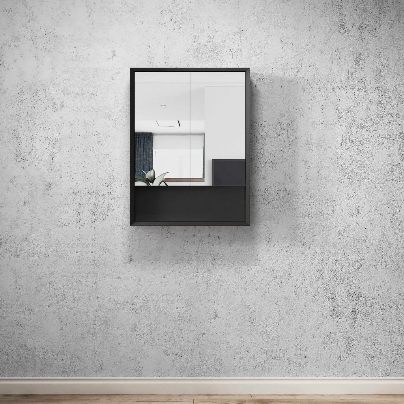Marlo Matte Black shaving cabinet + Shelf 600-1200mm