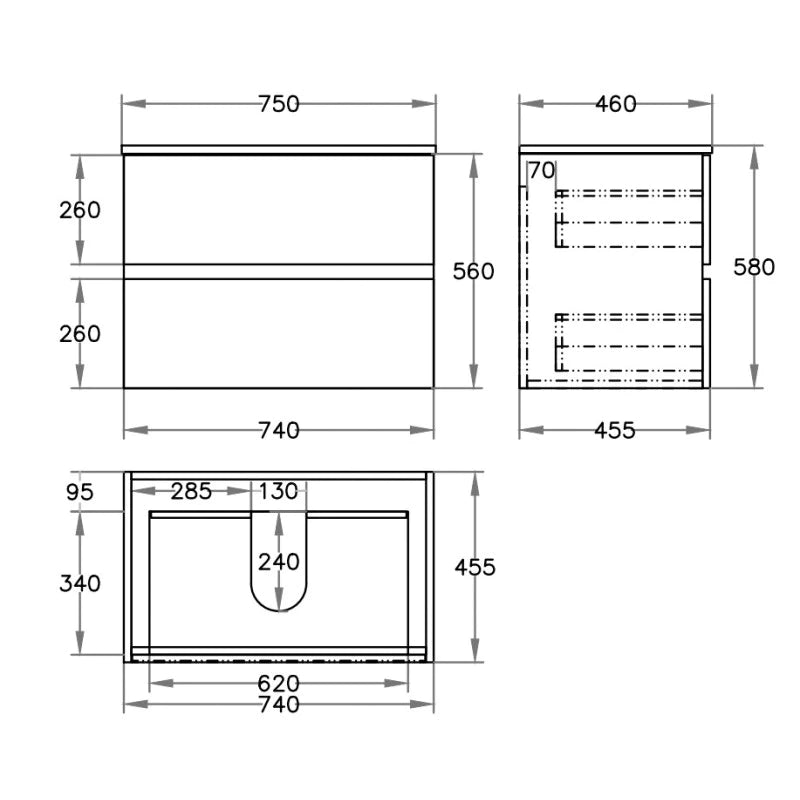 Stella Oak 750mm Wall Hung Vanity