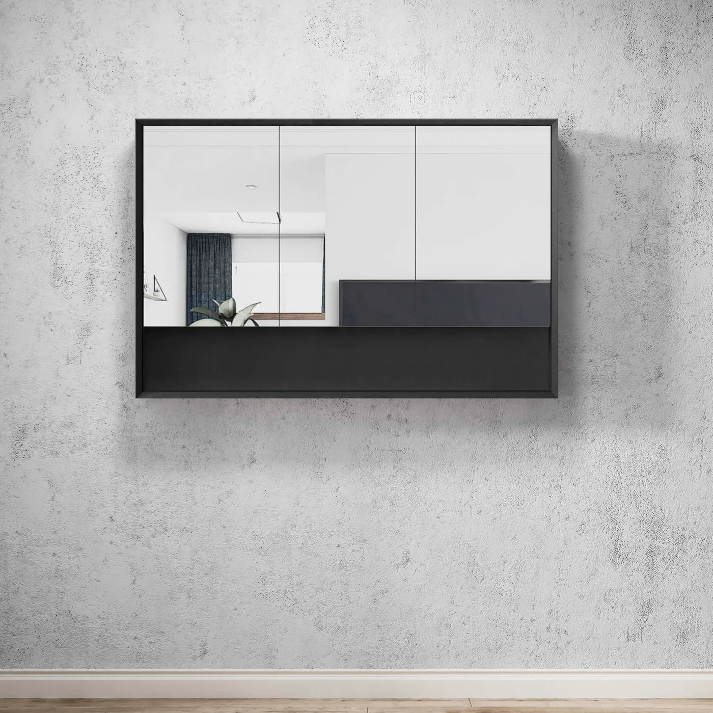 Marlo Matte Black shaving cabinet + Shelf 600-1200mm