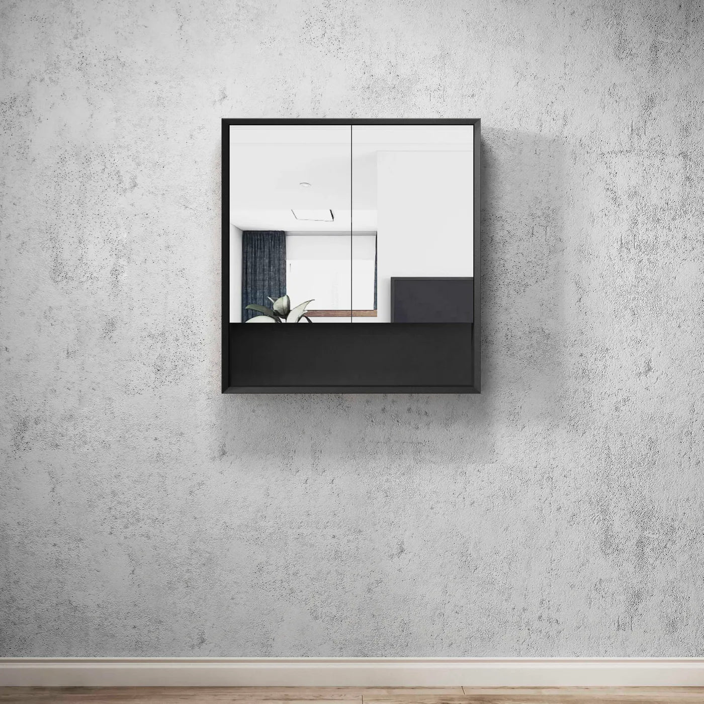 Marlo Matte Black shaving cabinet + Shelf 600-1200mm