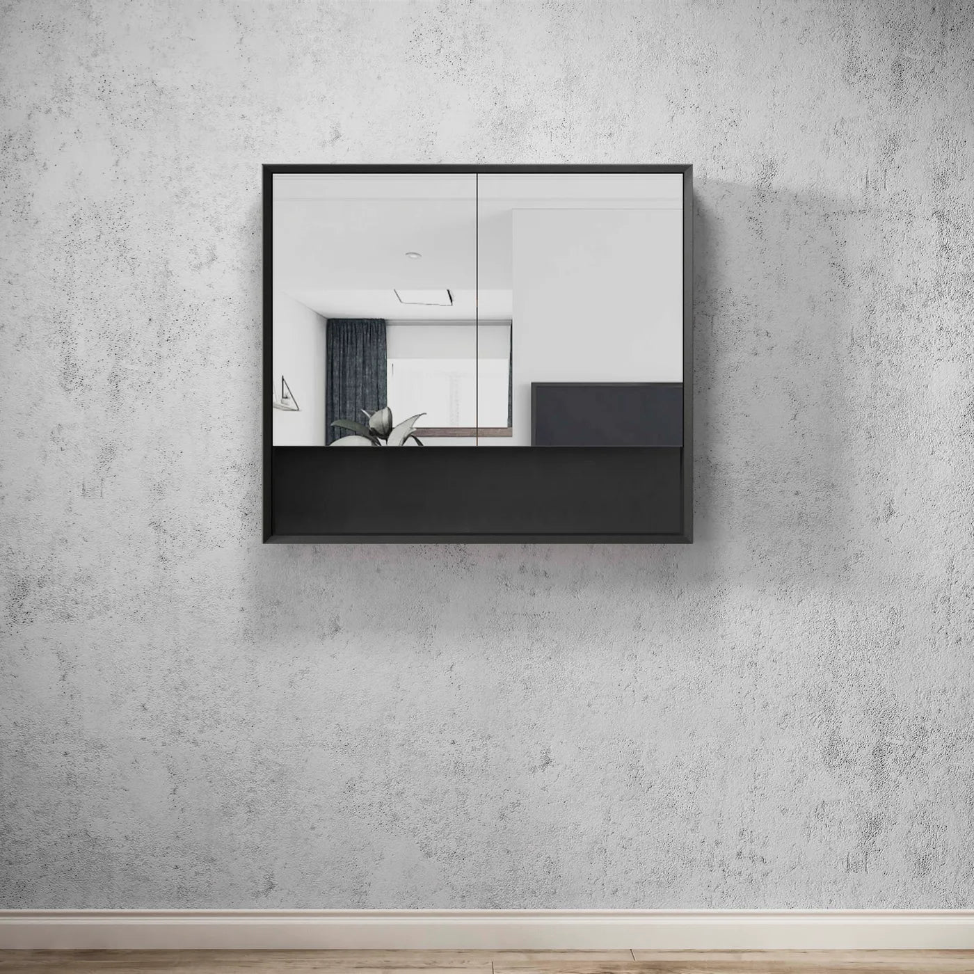 Marlo Matte Black shaving cabinet + Shelf 600-1200mm