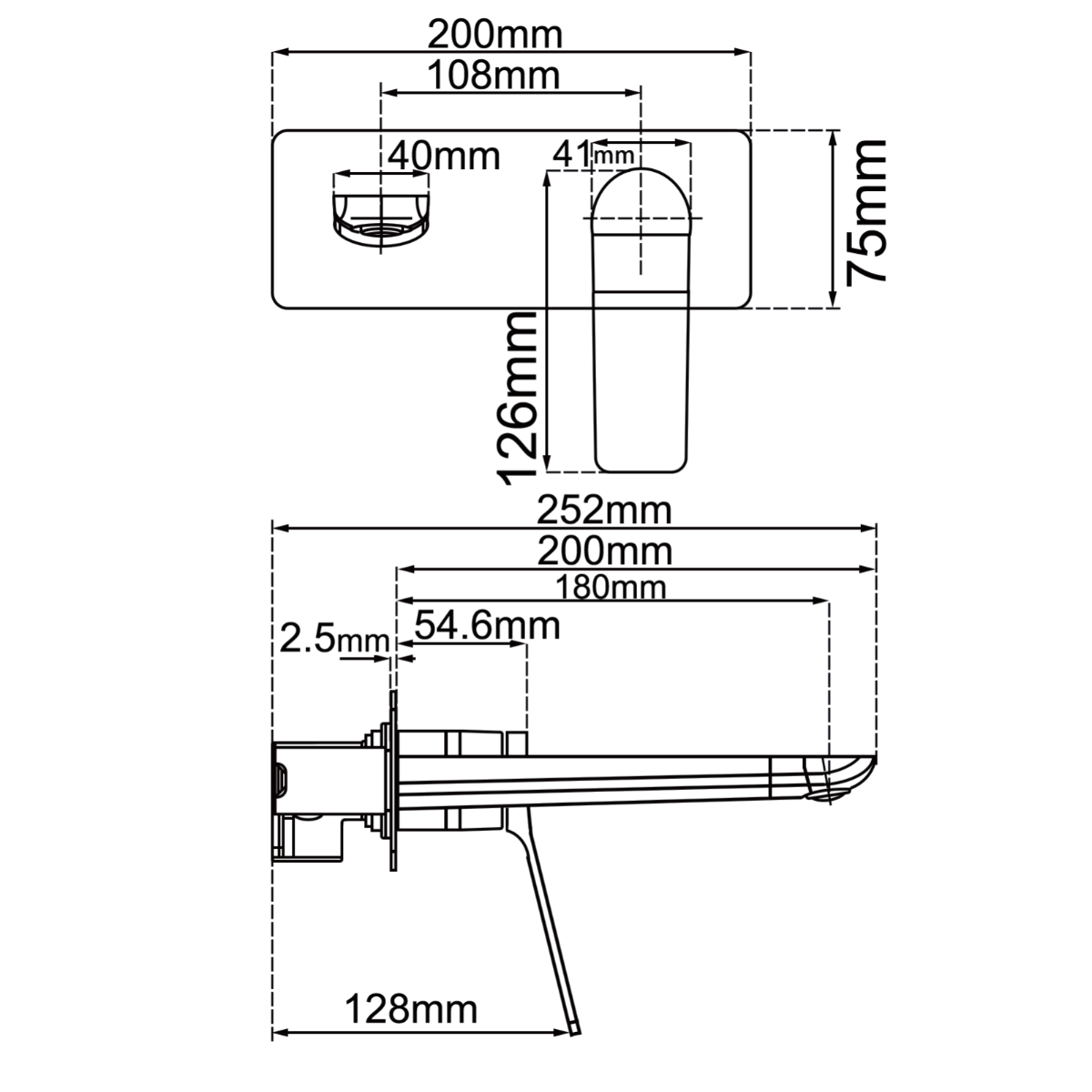 Aquaperla Rushy Square Wall Mixer with Spout