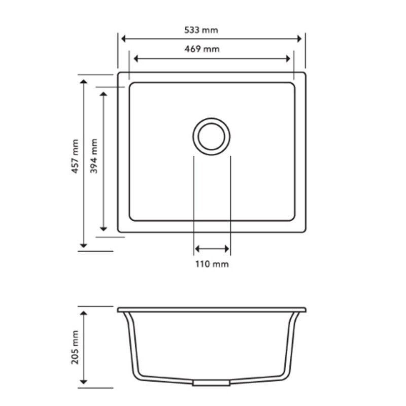 Carysil Concrete Grey Single Bowl Granite Kitchen/Laundry Sink Top/Flush/Under Mount 533 x 457 x 205mm