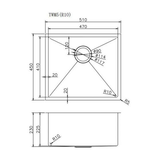 Aquaperla 510x450x230mm 1.2mm Handmade Top/Undermount Single Bowl Kitchen/Laundry Sink