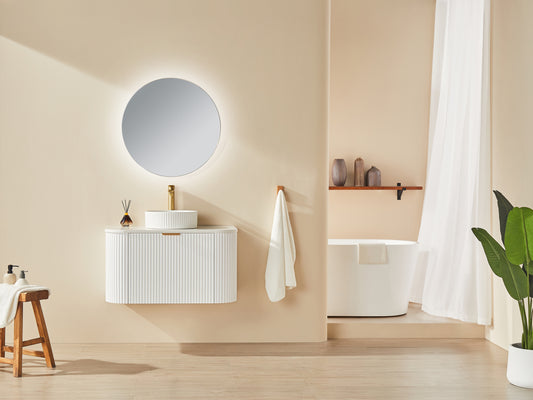 Avalon Matte White Curved Wall Hung Vanity + Blanc White Stone Top 600-1800mm