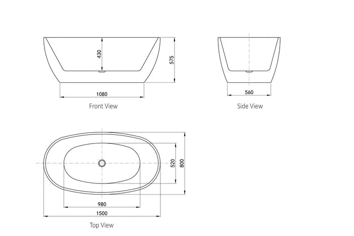 Vinny Gloss White Freestanding Bathtub 1300/1500/1700 NF