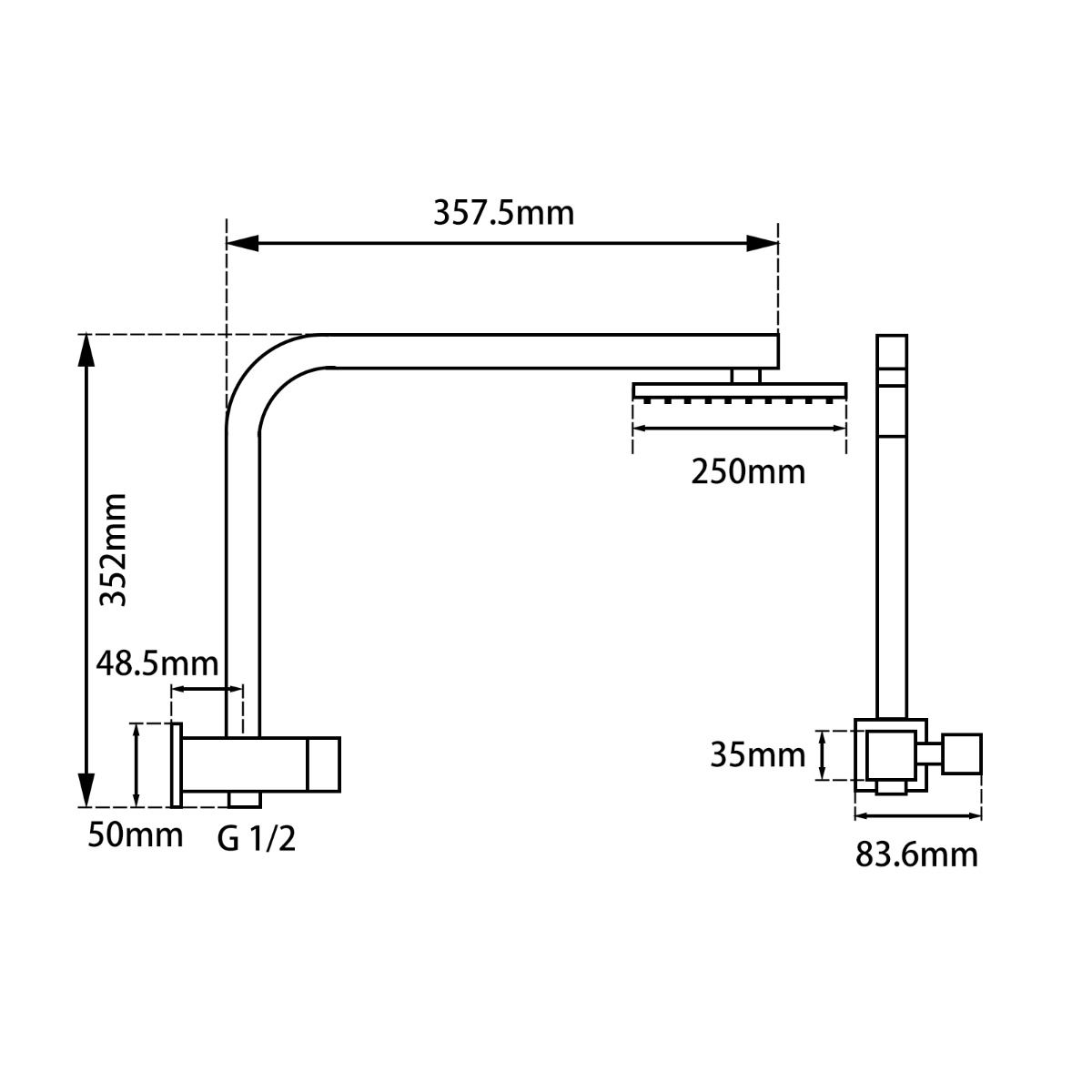 Aquaperla 10" Square Chrome Shower Station Top Water Inlet
