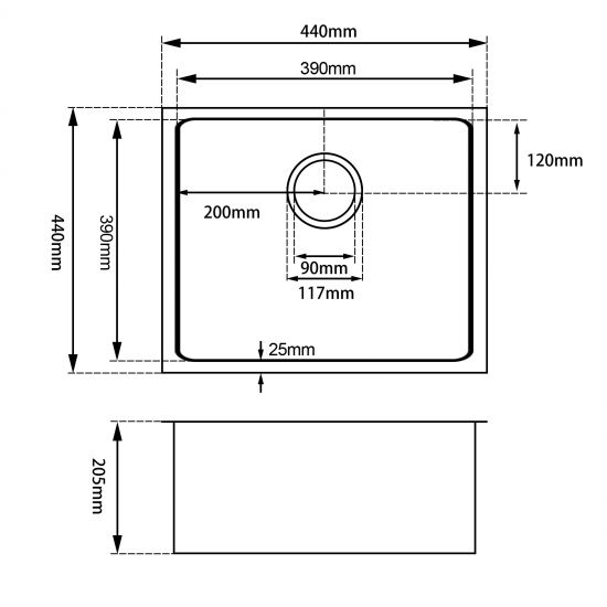 Aquaperla 1.2mm Round Corner Stainless Steel Handmade Single Bowl Top/Flush/Undermount Kitchen/Laundry Sink 440x440x205mm