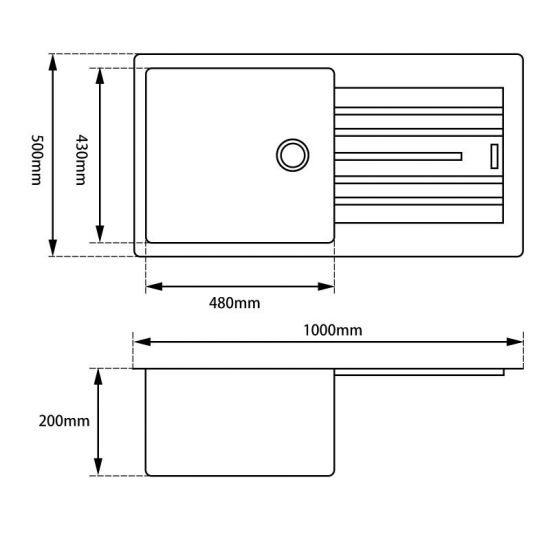 White Granite Stone Kitchen Sink with Drainboard Top/Undermount 1000x500x200mm