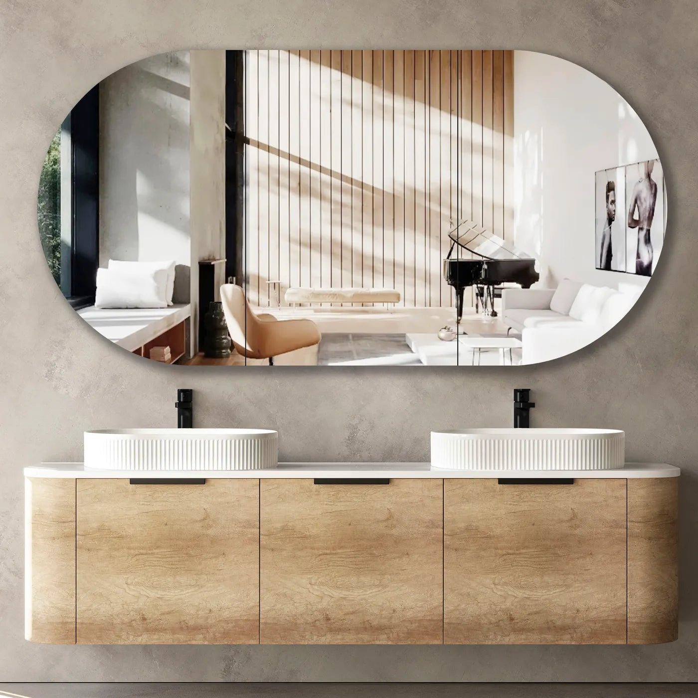 Bondi Natural Oak 600-1800 X 460mm Curve Vanity