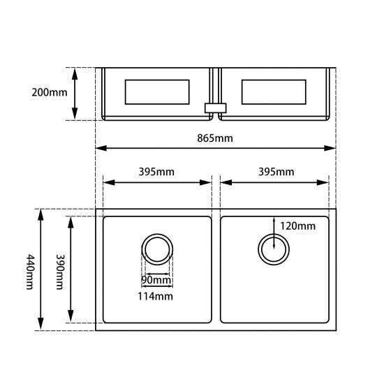 Aquaperla 1.2mm 865x440x200mm Handmade Double Bowl Top/Undermount Kitchen Sink Round Corner