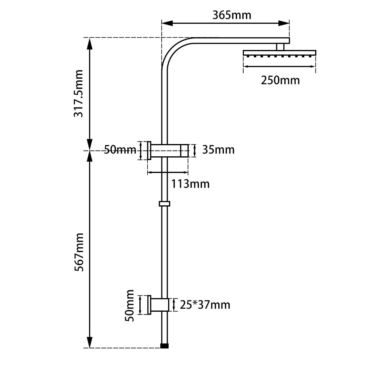 Aquaperla 10" Square Shower Station Top Water Inlet