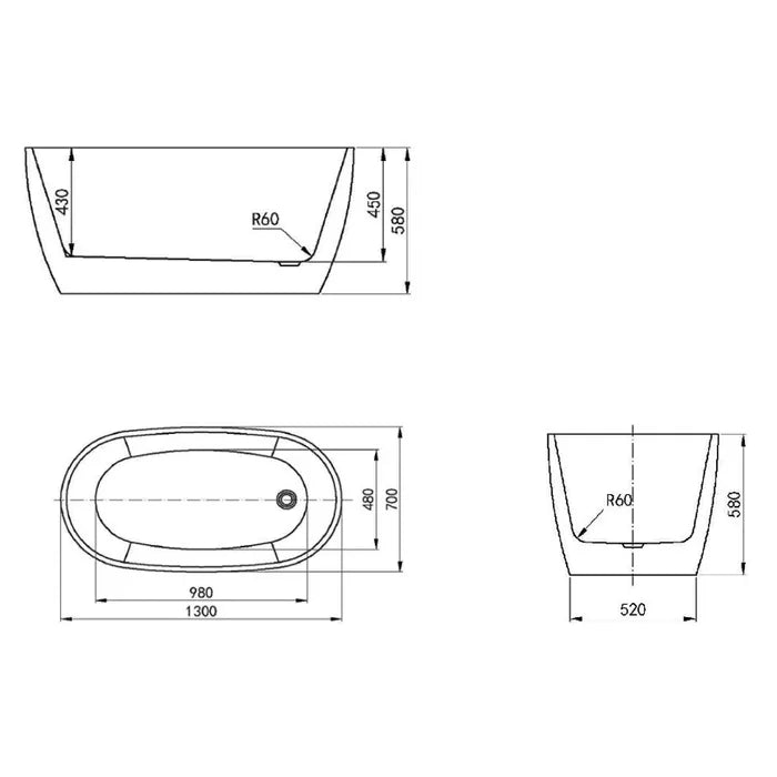 Vinny Gloss White Freestanding Bathtub 1300/1500/1700 NF