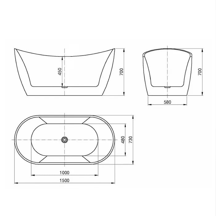 VIVA HIGHBACK BATHTUB 1500/1700mm NF