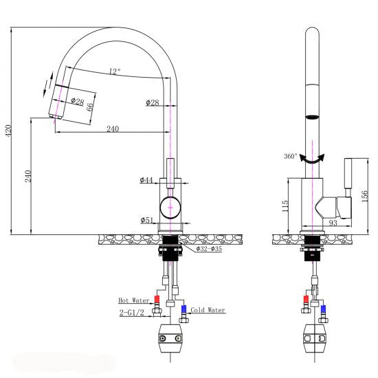 Aquaperla Round Pull Out Kitchen Sink Mixer Tap