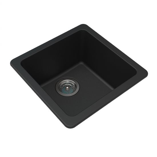 Black Granite Quartz Stone Kitchen/Laundry Sink Single Bowl Top/Under Mount 422*422*203mm