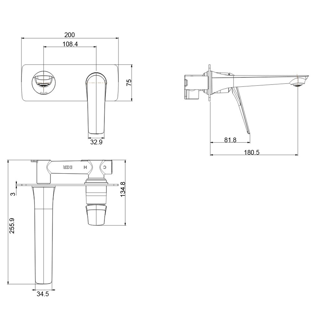 Aquaperla Au Bathtub/Basin Wall Mixer With Spout