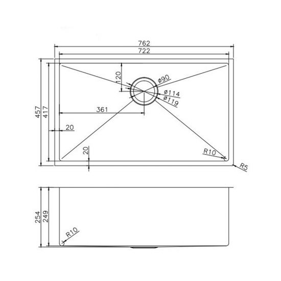 Gun Metal Grey 762x457x254mm 1.2mm Handmade Single Bowl Top/Undermount Kitchen/Laundry Sink