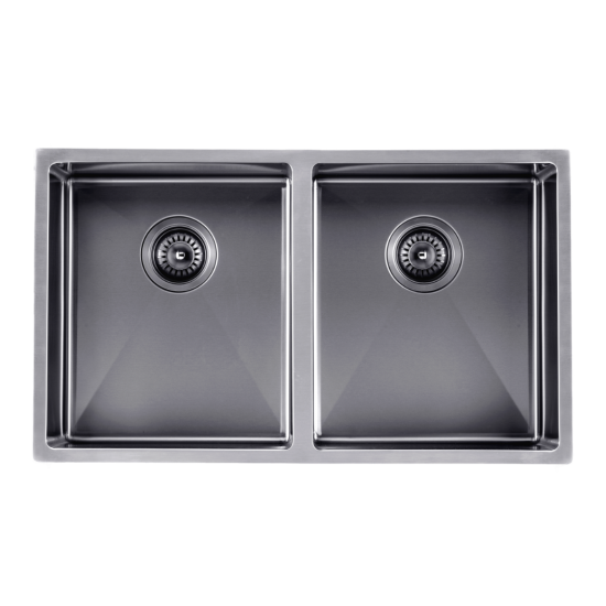 Gun Metal Grey 770x450x215mm 1.2mm Handmade Top/Undermount Double Bowls Kitchen Sink