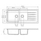 Carysil Black 1 and A Half Bowl With Drainer Board Granite Kitchen Sink Top/Flush/Under Mount 1160 x 500 x 205mm