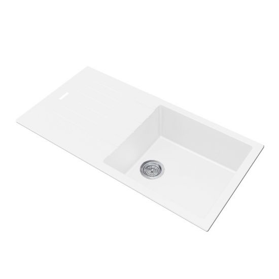 White Granite Stone Kitchen Sink with Drainboard Top/Undermount 1000x500x200mm